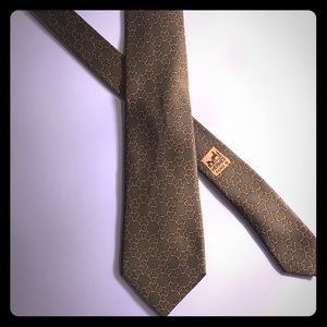 HERMÈS PARIS Gold Woven Chain 100% Silk Luxury Tie